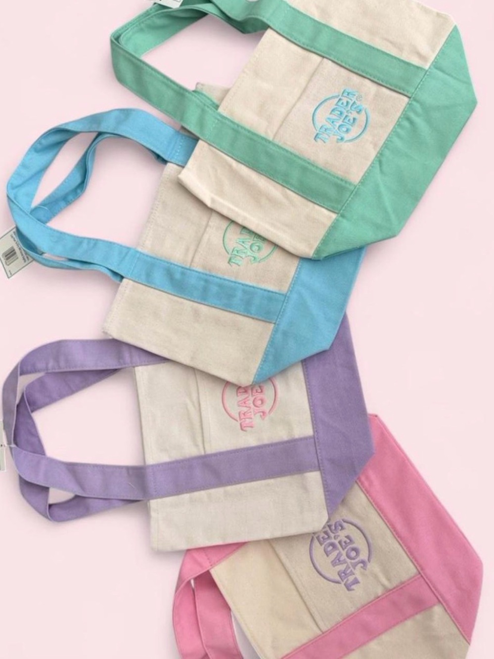 Pastel Canvas Tote Bag with Contrasting Trim - Purple, Pink, Blue, Mint